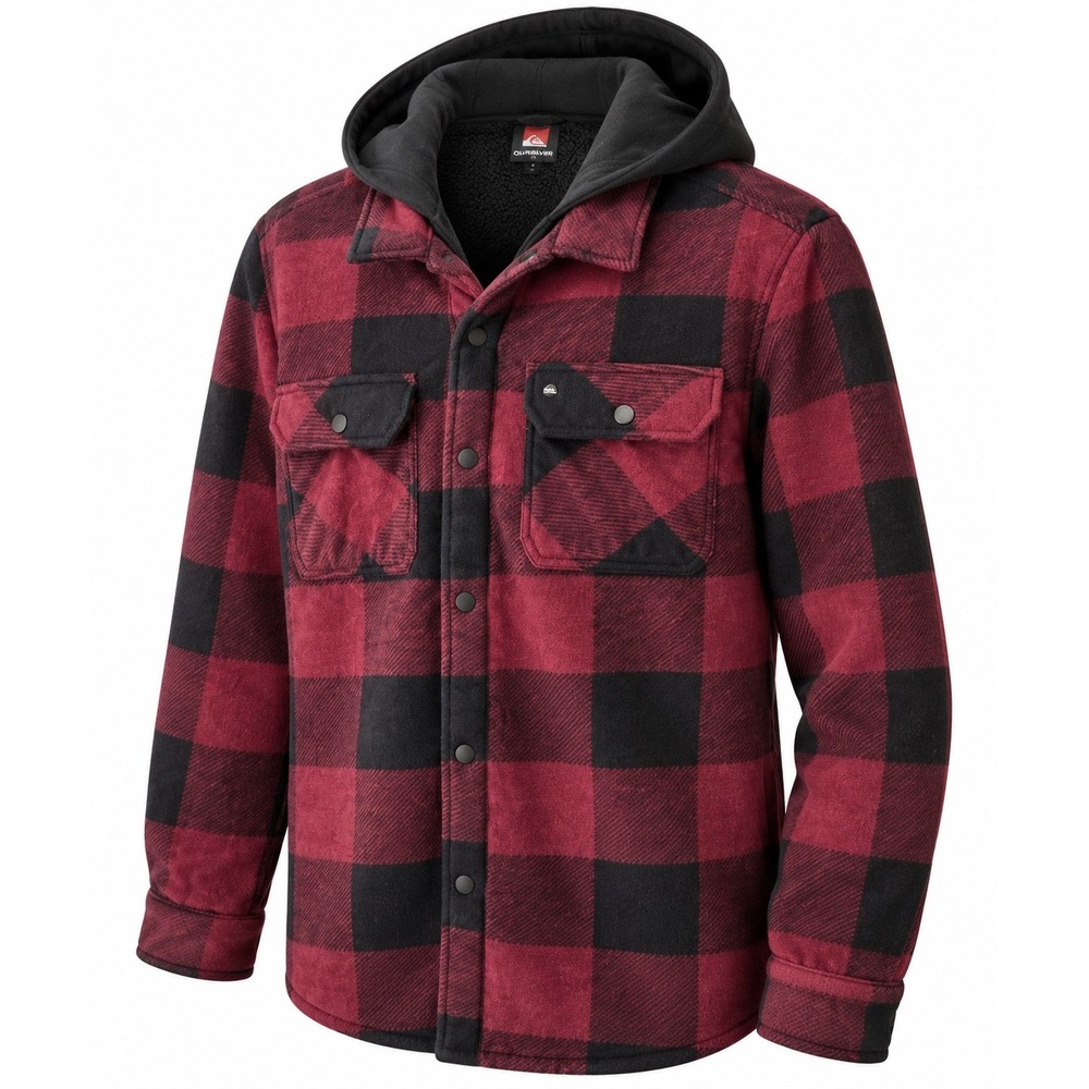 Quiksilver Sherpa Flannel Jacket Mens M Red Plaid Cabincore Lumberjack Gorpcore